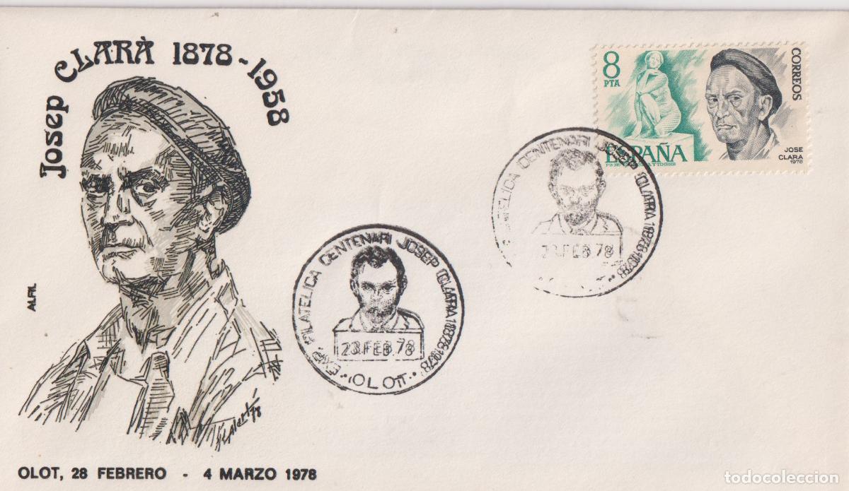Sellos: S.P.D.C. EXP. FILATELICA CENTENARIO JOSEP CLARA - ALFIL - OLOT - 23.FEB.78