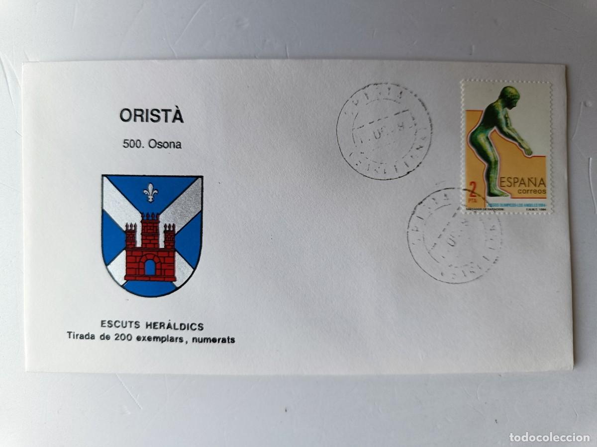 Francobolli: MATASELLOS EN SOBRE ILUSTRADO CON ESCUDO DE LA POBLACI&Oacute;N DE ORIST&Agrave; - OSONA - BARCELONA
