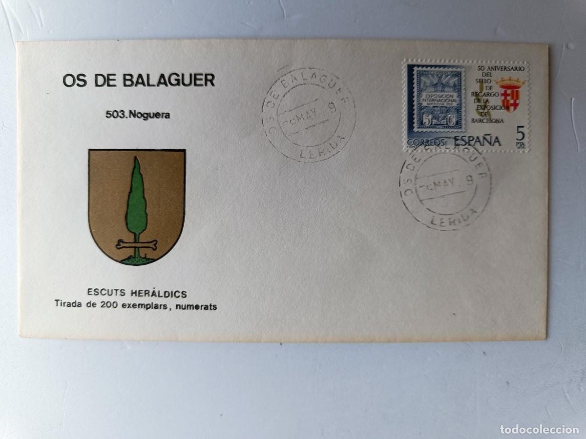 Francobolli: MATASELLOS EN SOBRE ILUSTRADO CON ESCUDO DE LA POBLACI&Oacute;N DE OS DE BALAGUER - NOGUERA - LERIDA