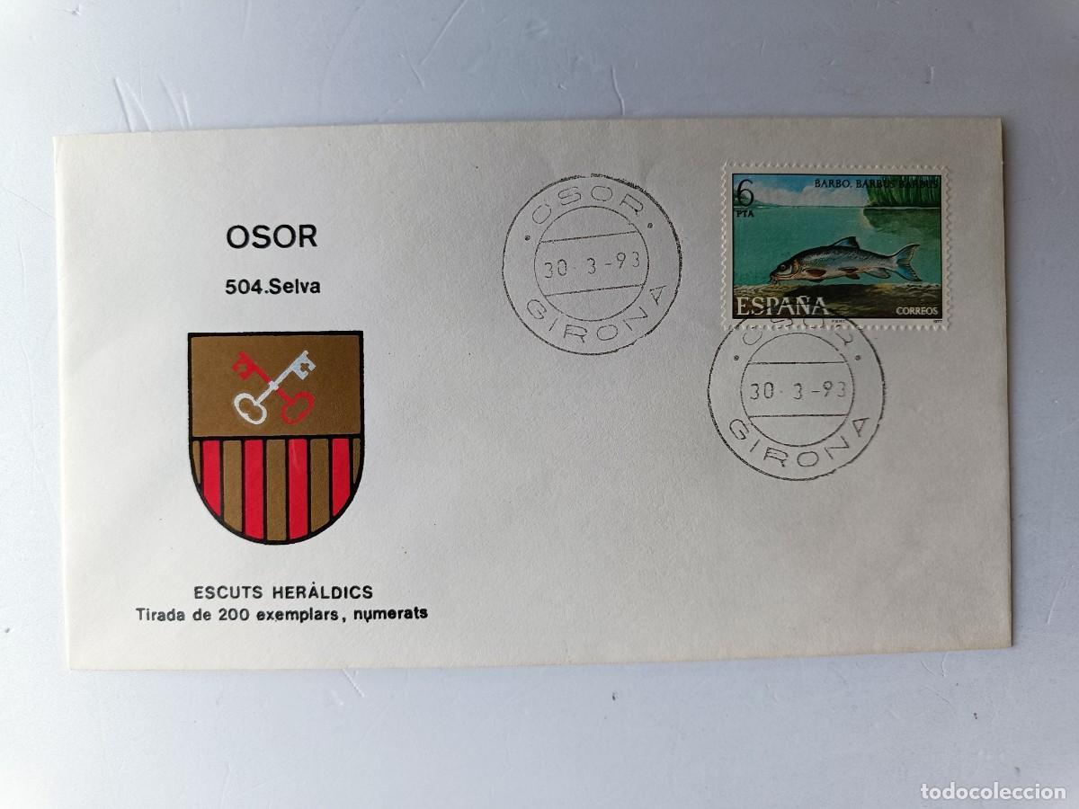 Timbres: MATASELLOS EN SOBRE ILUSTRADO CON ESCUDO DE LA POBLACI&Oacute;N DE OSOR - SELVA - GIRONA