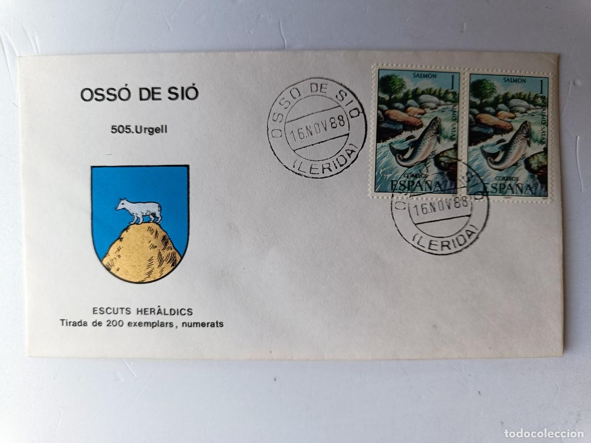 Sellos: MATASELLOS EN SOBRE ILUSTRADO CON ESCUDO DE LA POBLACI&Oacute;N DE OSS&Oacute; DE SI&Oacute; - URGELL - LERIDA