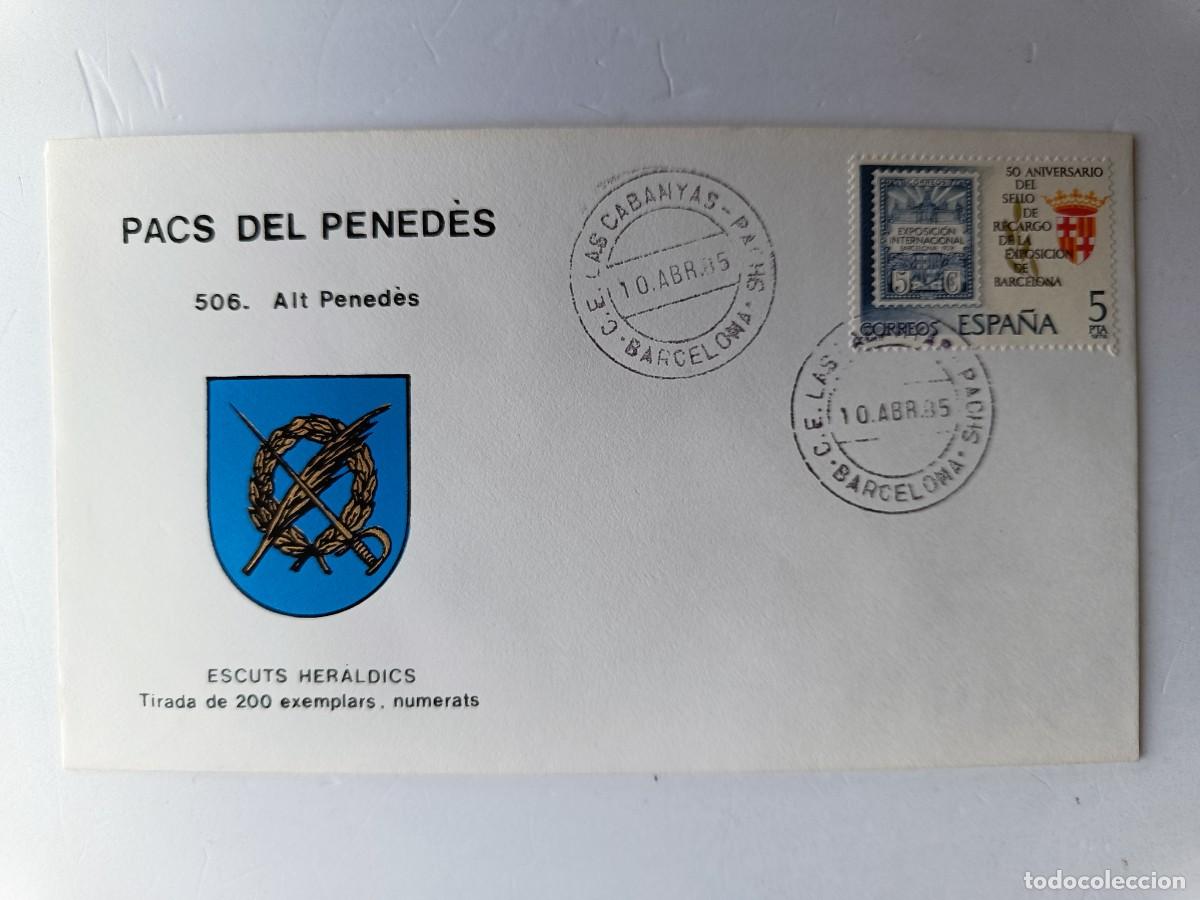 Sellos: MATASELLOS EN SOBRE ILUSTRADO CON ESCUDO DE LA POBLACI&Oacute;N DE PACS DEL PENED&Eacute;S - ALT PENED&Eacute;S - BARCELO