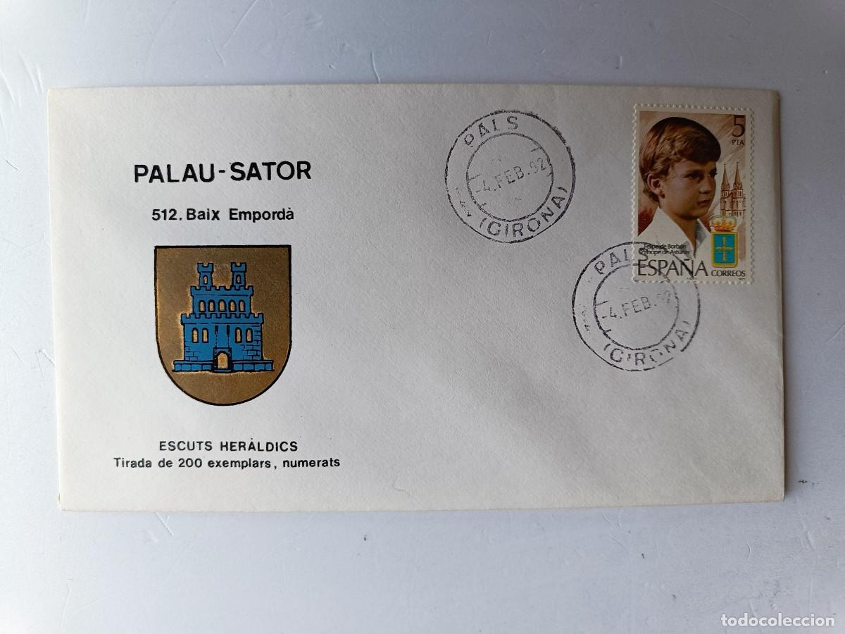 Sellos: MATASELLOS EN SOBRE ILUSTRADO CON ESCUDO DE LA POBLACI&Oacute;N DE PALAU - SATOR - BAIX EMPORD&Agrave; - GIRONA