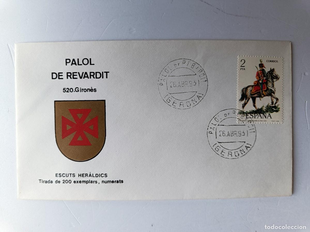 Briefmarken: MATASELLOS EN SOBRE ILUSTRADO CON ESCUDO DE LA POBLACI&Oacute;N DE PALOL DE REVARDIT - GIRON&Eacute;S - GERONA