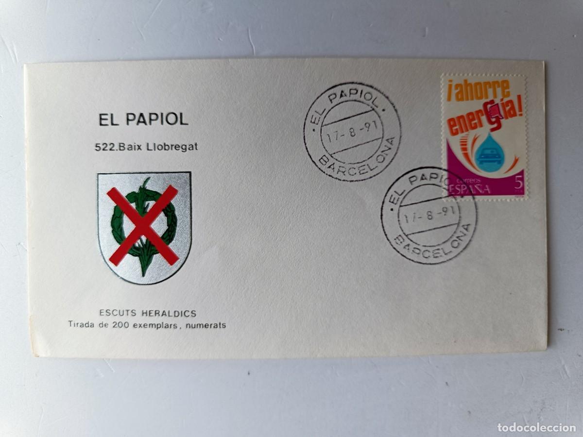 Sellos: MATASELLOS EN SOBRE ILUSTRADO CON ESCUDO DE LA POBLACI&Oacute;N DE EL PAPIOL - BAIX LLOBREGAT - BARCELONA