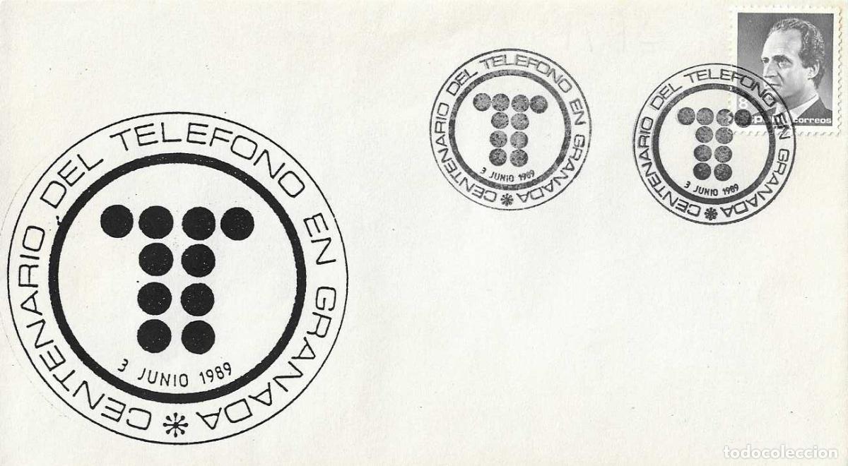 Sellos: CENTENARIO DEL TELEFONO EN GRANADA, GRANADA 1989. MATASELLOS EN RARO SOBRE ILUSTRADO