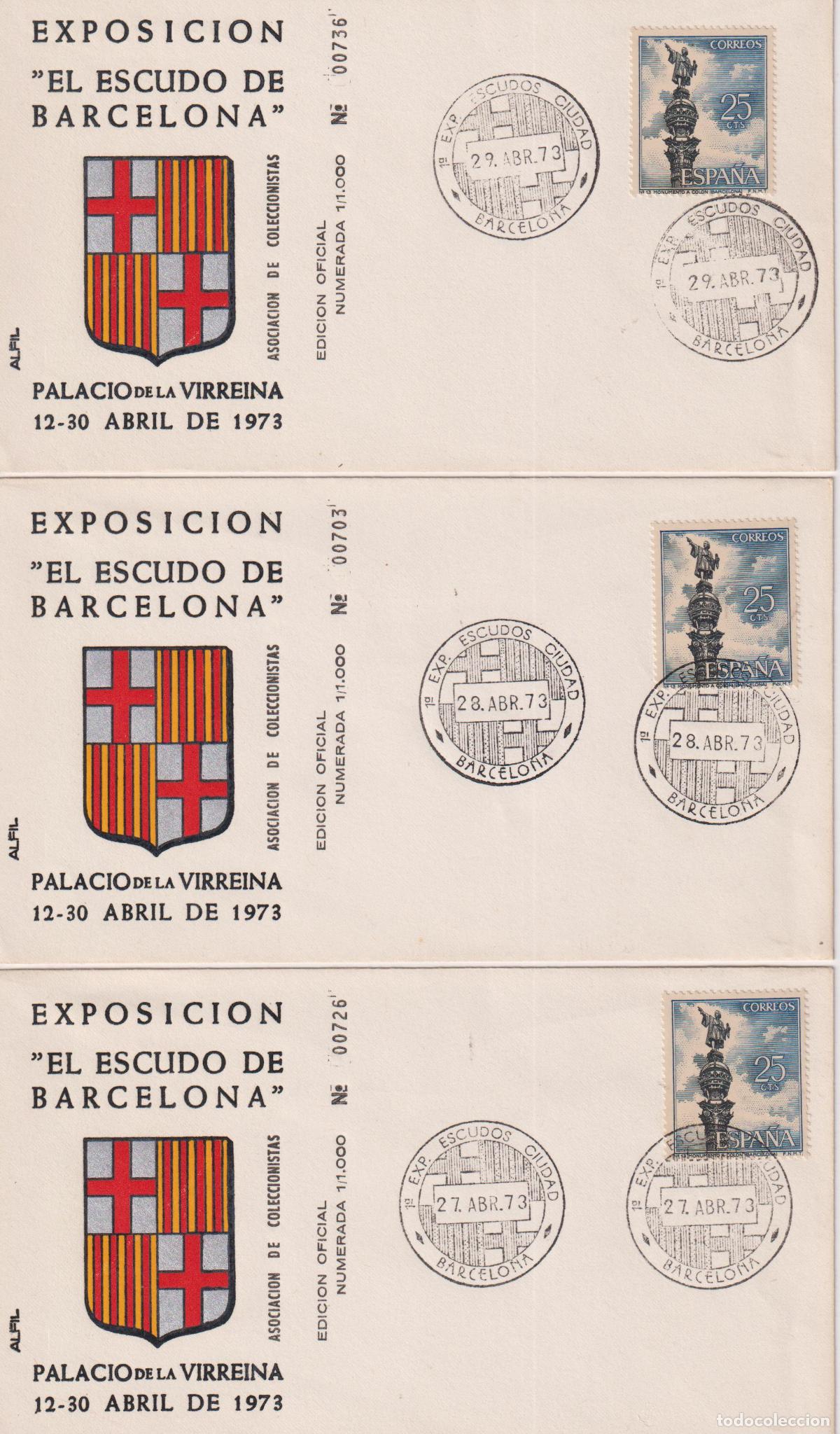 Sellos: 3 S.P.D.C. EXPOSICI&Oacute;N EL ESCUDO DE BARCELONA - ALFIL - PALACIO LA VIRREINA - BARCELONA - 29.ABR.73