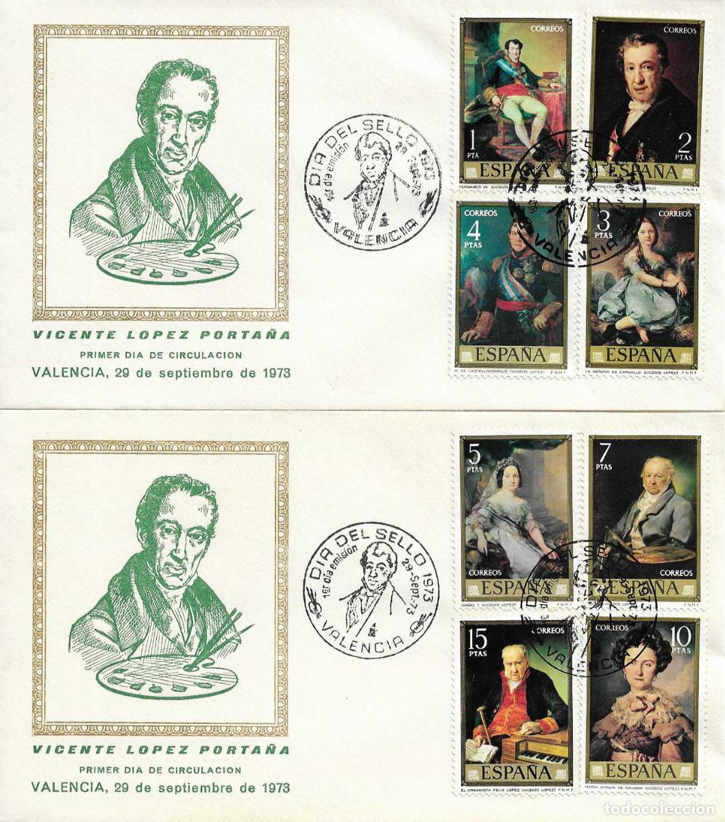 Sellos: PINTURA VICENTE LOPEZ PORTA&Ntilde;A 1973 (EDIFIL 2146/53) EN DOS SPD ILUSTRADOS MATASELLOS VALENCIA RARO