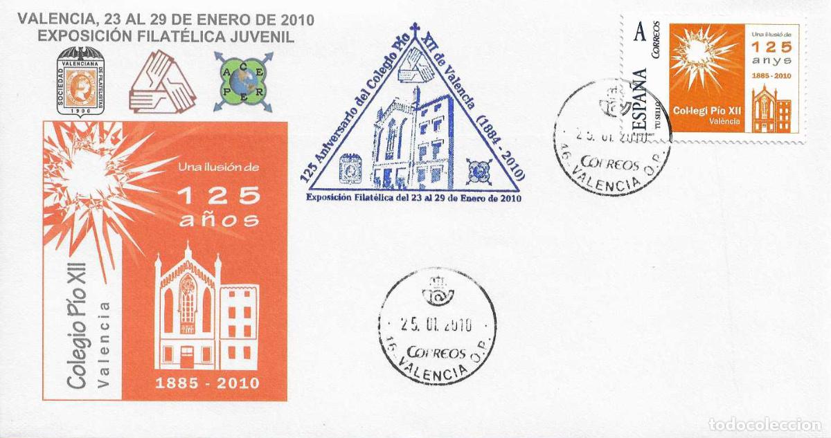 Sellos: RARO TU SELLO COLEGIO PIO XII 125 ANIVERSARIO, VALENCIA 2010 MATASELLOS Y MARCA SOBRE ILUSTRADO VER