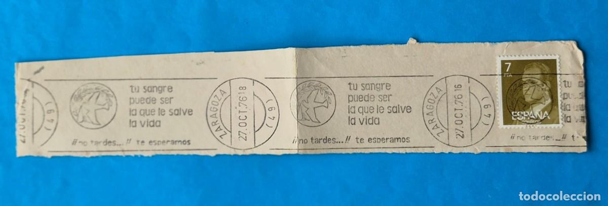 Sellos: MATASELLOS RODILLO-TU SANGRE PUEDE SER L QUE TE SALVE LA VIDA- ZARAGOZA 1976