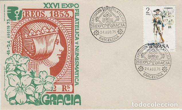 Sellos: A&Ntilde;O 1975, EXPOSICION DE GRACIA, sobre de la Exposicion de color rojo