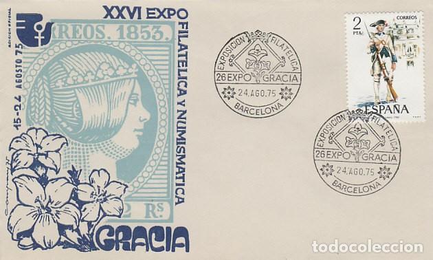 Sellos: A&Ntilde;O 1975, EXPOSICION DE GRACIA, sobre de la Exposicion de color azul