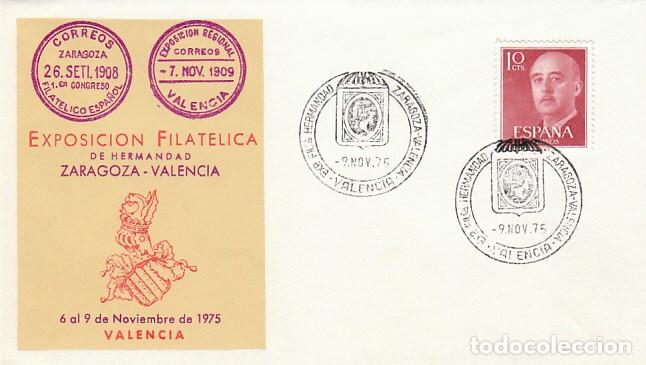 Sellos: A&Ntilde;O 1975, VALENCIA, EXPOSICION FILATELICA - HERMANDAD ZARAGOZA VALENCIA, SOBRE OFICIAL