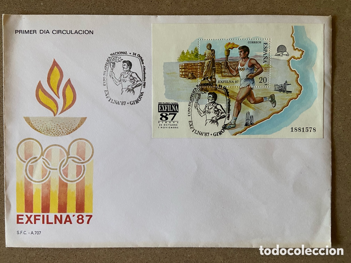 Sellos: ESPA&Ntilde;A ESPECIAL PRIMER DIA EXFILNA`87 GERONA EDIFIL NUM. 2918. ANTORCHA OLIMPICA