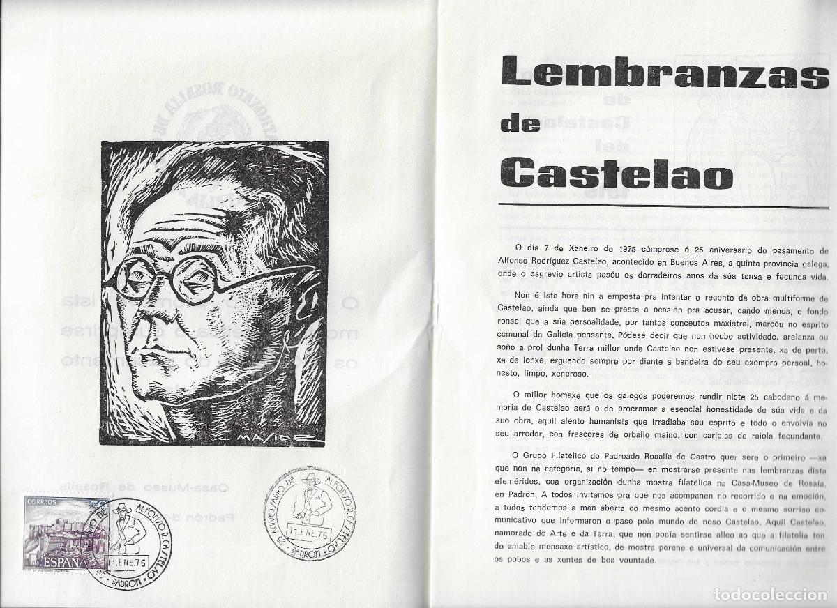 Sellos: MUY RARO ALFONSO R CASTELAO 25 ANIVERSARIO, PADRON (LA CORU&Ntilde;A) 1975. MATASELLOS EN LIBRITO VER FOTOS