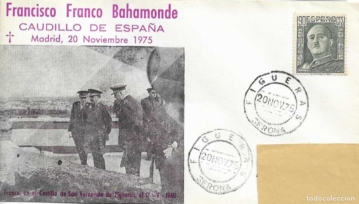 Sellos: 20 NOVIEMBRE 1975 FALLECIMIENTO DEL GENERAL FRANCO EN MADRID SOBRE MATASELLOS FIGUERAS MUY RARO RWR