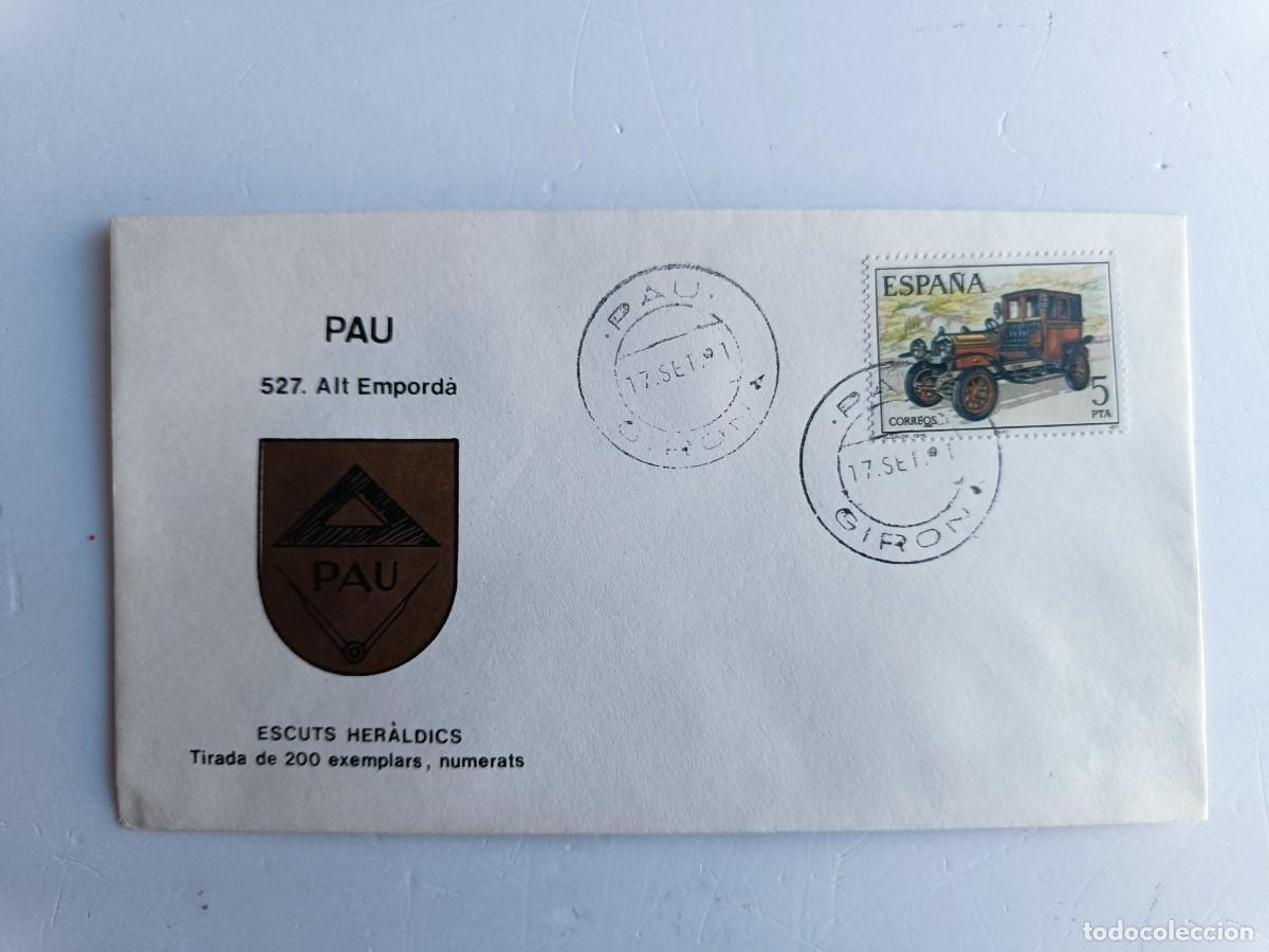 Timbres: MATASELLOS EN SOBRE ILUSTRADO CON ESCUDO DE LA POBLACI&Oacute;N DE PAU - ALT EMPORD&Agrave; - GIRONA