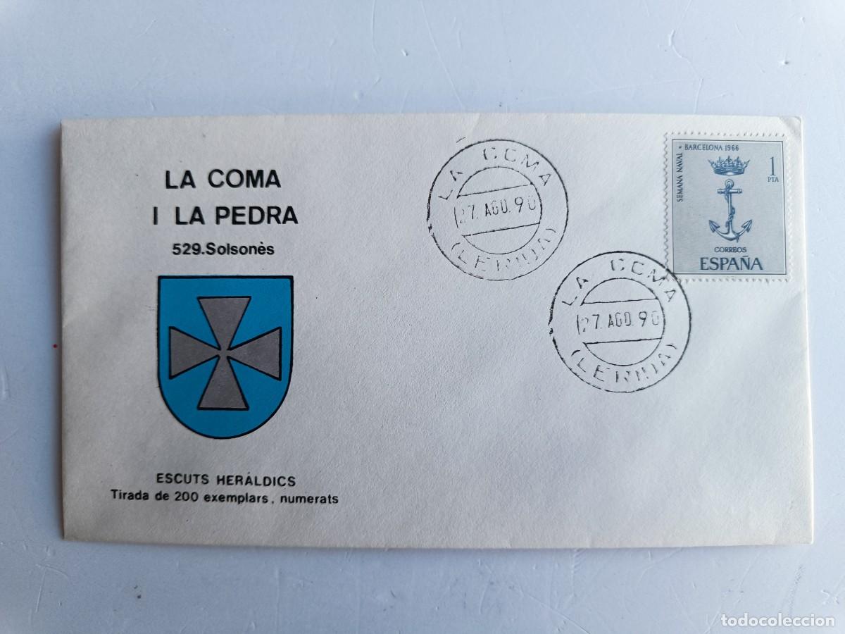 Sellos: MATASELLOS EN SOBRE ILUSTRADO CON ESCUDO DE LA POBLACI&Oacute;N DE LA COMA I LA PEDRA - SOLSON&Eacute;S - LERIDA