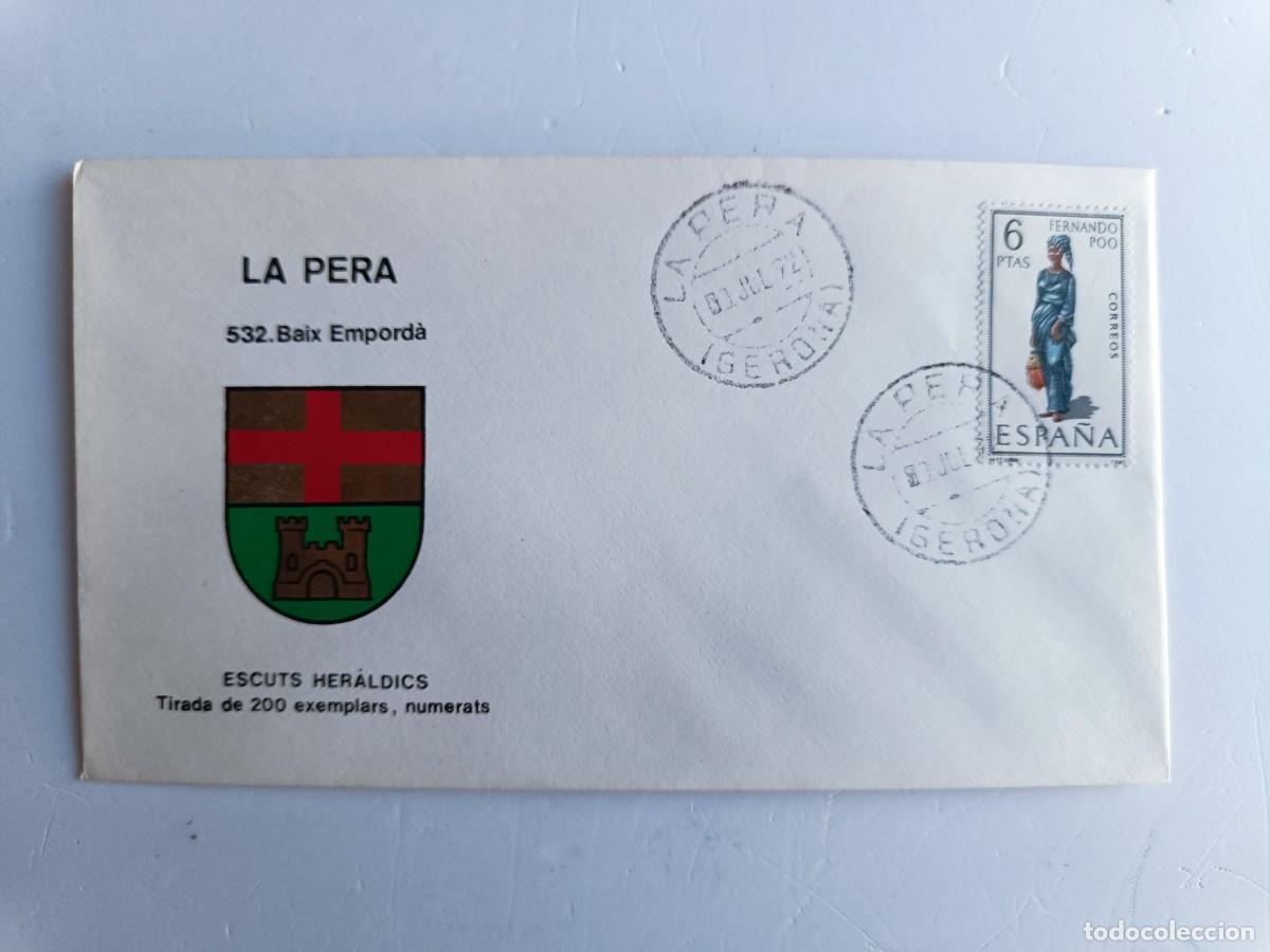 Sellos: MATASELLOS EN SOBRE ILUSTRADO CON ESCUDO DE LA POBLACI&Oacute;N DE LA PERA - BAIX EMPORD&Agrave; - GERONA