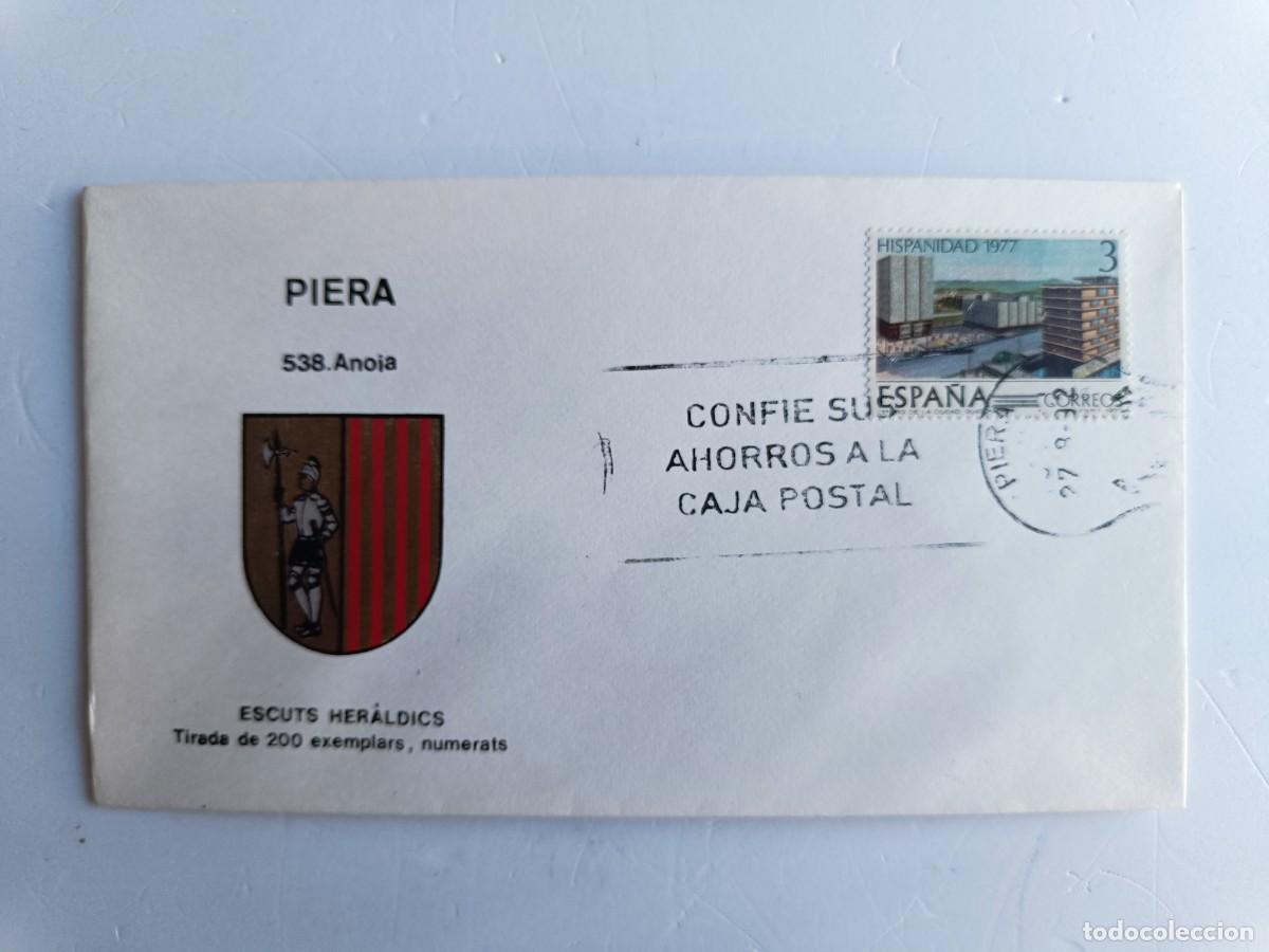 Sellos: MATASELLOS EN SOBRE ILUSTRADO CON ESCUDO DE LA POBLACI&Oacute;N DE PIERA - ANOIA