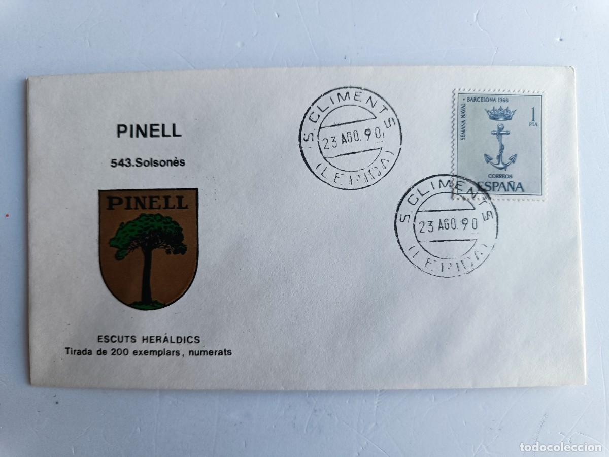 Sellos: MATASELLOS EN SOBRE ILUSTRADO CON ESCUDO DE LA POBLACI&Oacute;N DE PINELL - SOLSON&Eacute;S - LERIDA