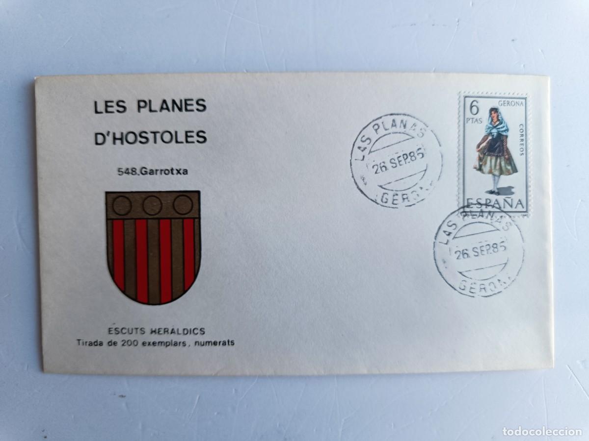 Sellos: MATASELLOS EN SOBRE ILUSTRADO CON ESCUDO DE LA POBLACI&Oacute;N DE LES PLANES D'HOSTOLES - GARROTXA - GIRON