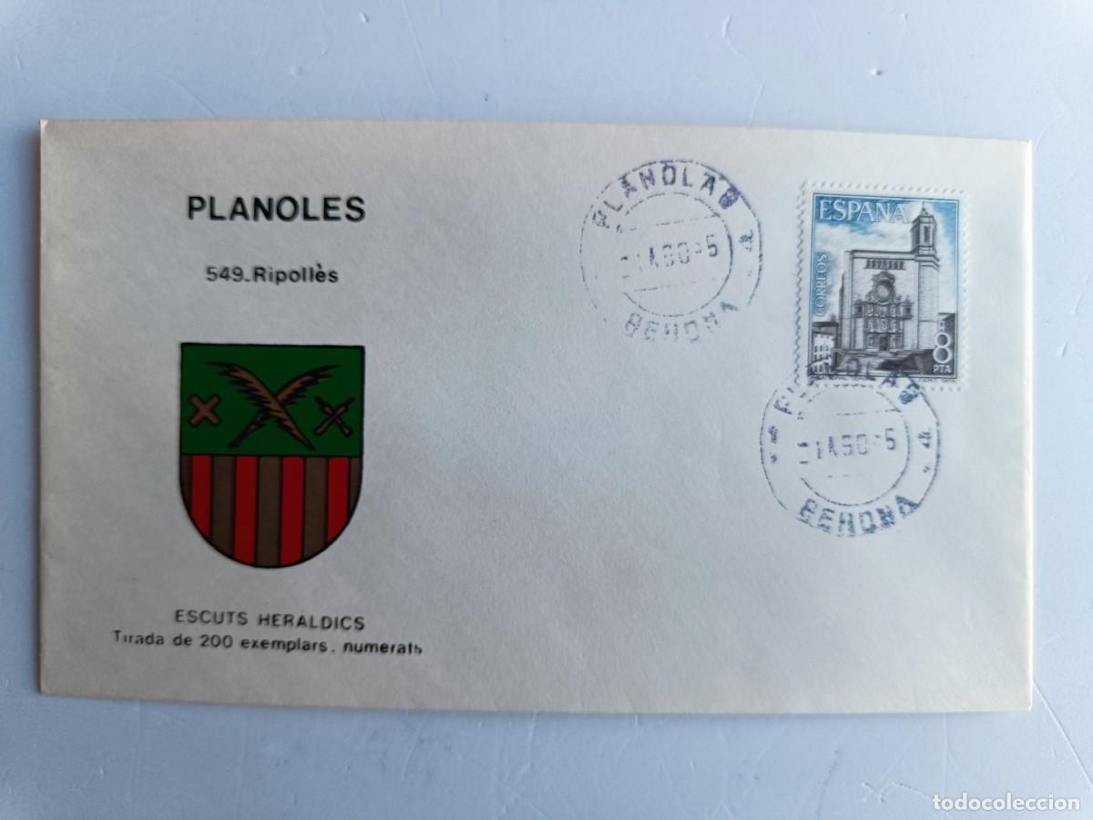 Sellos: MATASELLOS EN SOBRE ILUSTRADO CON ESCUDO DE LA POBLACI&Oacute;N DE PLANOLES - RIPOLL&Eacute;S - GERONA