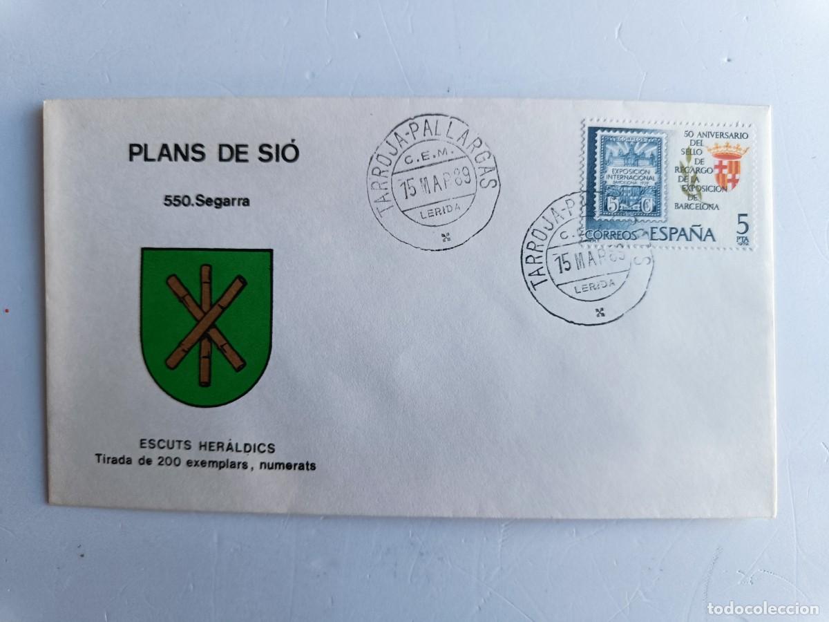 Sellos: MATASELLOS EN SOBRE ILUSTRADO CON ESCUDO DE LA POBLACI&Oacute;N DE PLANS DE SI&Oacute; - SEGARRA - LERIDA