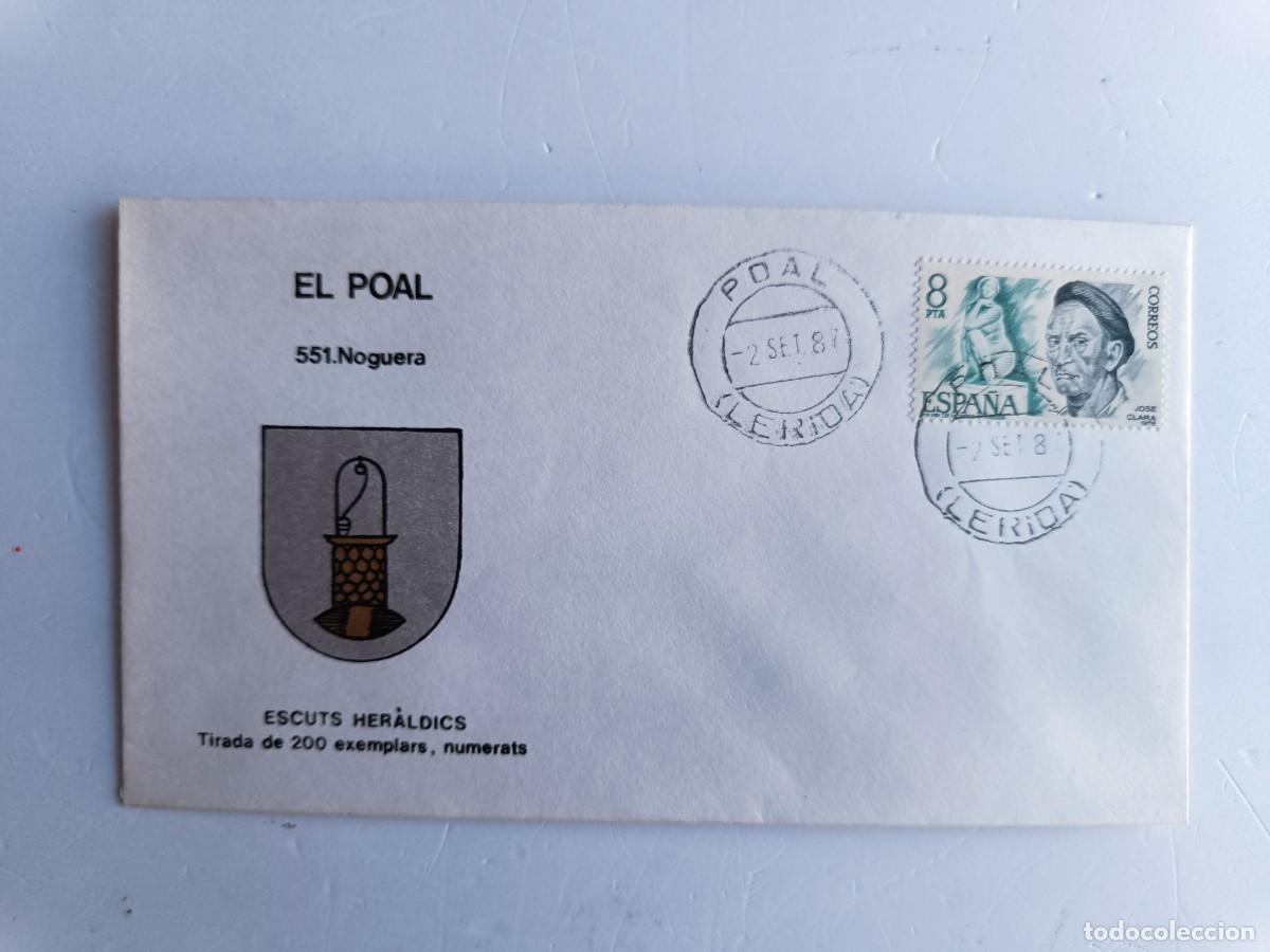 Sellos: MATASELLOS EN SOBRE ILUSTRADO CON ESCUDO DE LA POBLACI&Oacute;N DE EL POAL - NOGUERA - LERIDA