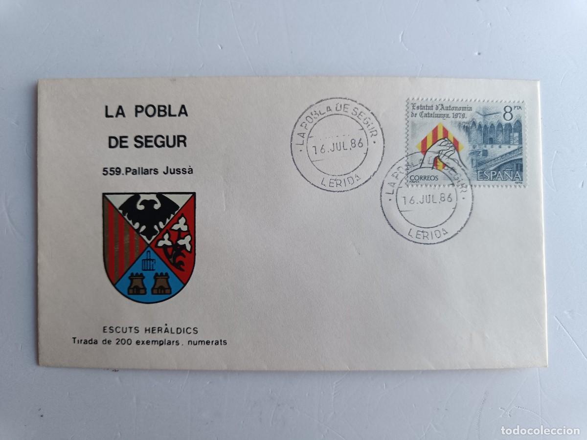 Sellos: MATASELLOS EN SOBRE ILUSTRADO CON ESCUDO DE LA POBLACI&Oacute;N DE LA POBLA DE SEGUR - PALLARS JUSS&Agrave; - LERI