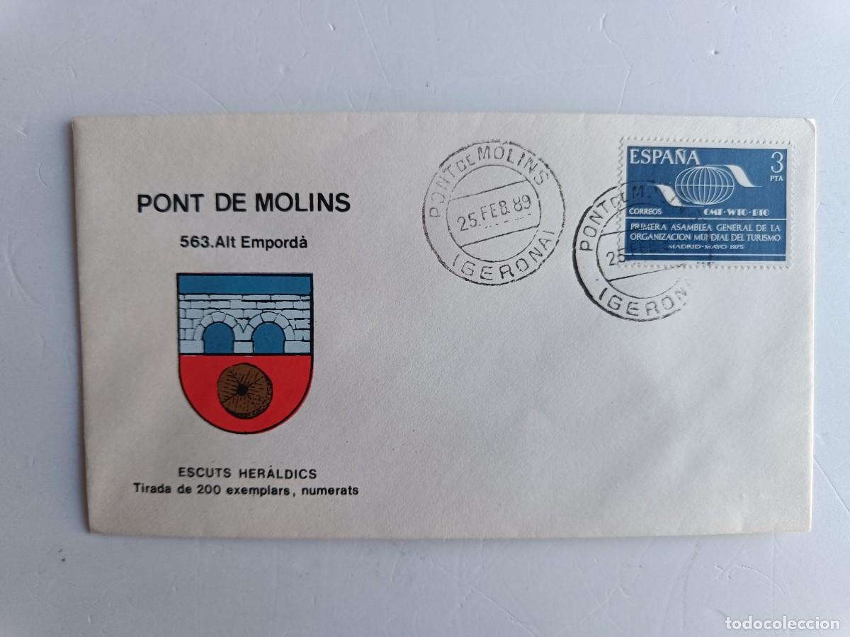Sellos: MATASELLOS EN SOBRE ILUSTRADO CON ESCUDO DE LA POBLACI&Oacute;N DE PONT DE MOLINS - ALT EMPORD&Agrave; - GERONA