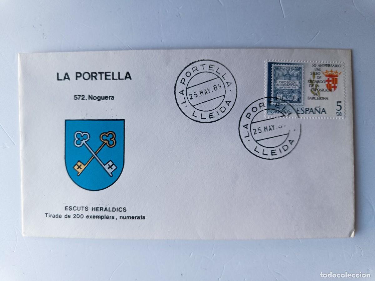 Sellos: MATASELLOS EN SOBRE ILUSTRADO CON ESCUDO DE LA POBLACI&Oacute;N DE LA PORTELLA - NOGUERA - LERIDA