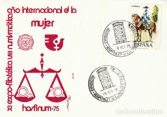 Sellos: A&Ntilde;O 1975, HOSPITALET DE LLOBREGAT, EXPOSICION A&Ntilde;O INTERNACIONAL DE LA MUJER, SOBRE DE ALFIL
