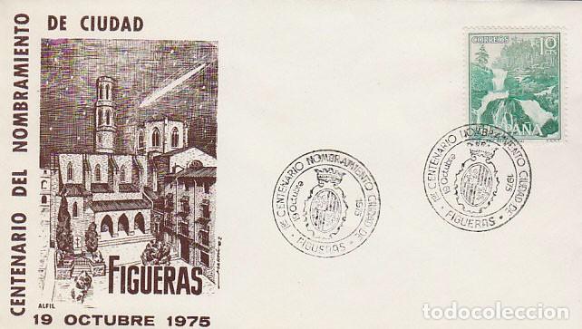 Sellos: A&Ntilde;O 1975, FIGUERAS (GERONA), CEN TENARIO DEL NOMBRAMIENTO CIUDAD, SU ESCUDO,, SOBRE DE ALFIL
