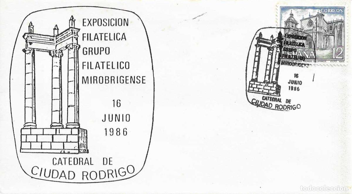 Sellos: GRUPO MIROBRIGENSE EXPOSICION, CIUDAD RODRIGO (SALAMANCA) 1986. MATASELLOS EN SOBRE ILUSTRADO RARO