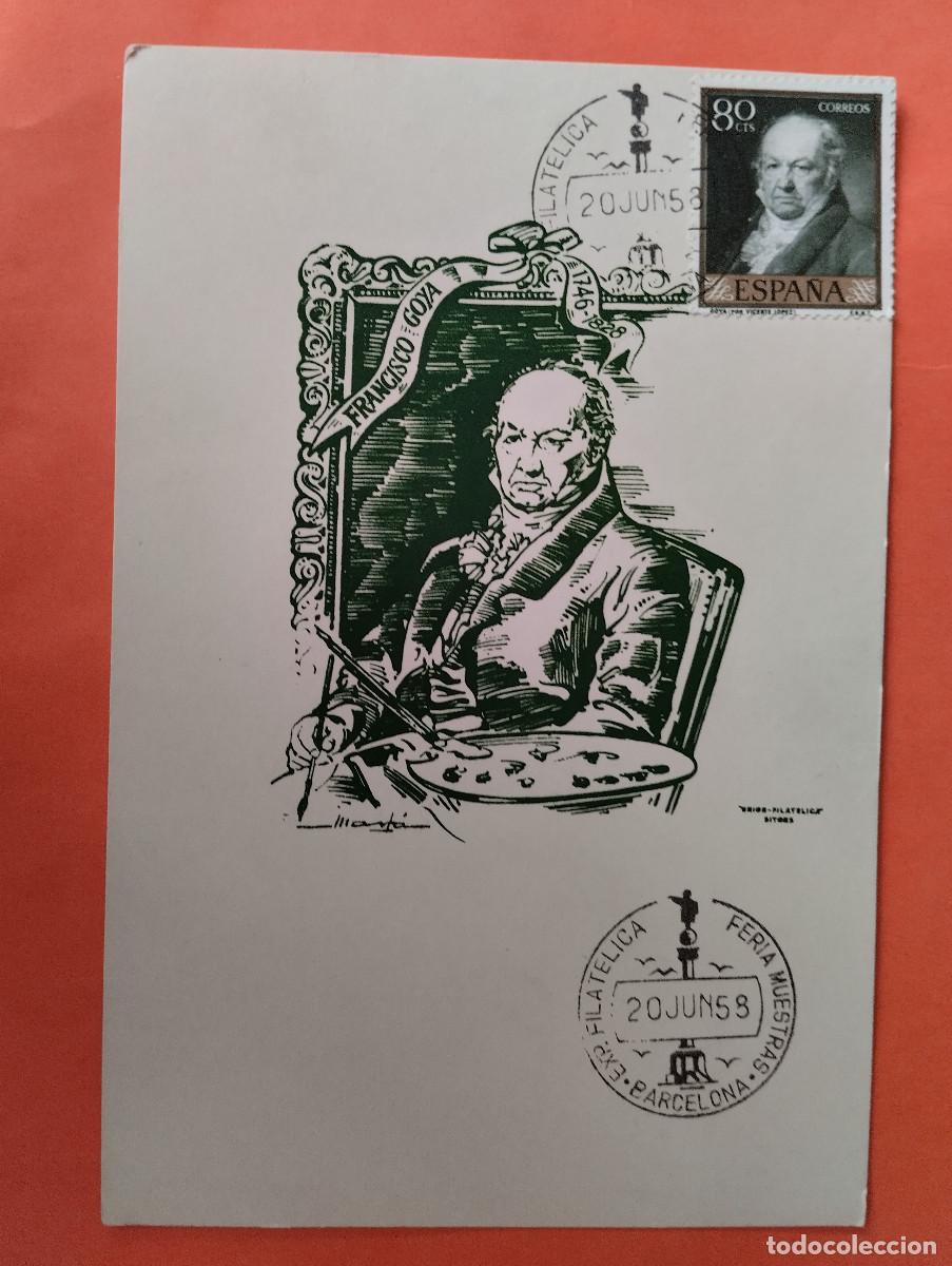Sellos: TARJETA PINTOR FRANCISCO GOYA EXPOSICI&Oacute;N FILAT&Eacute;LICA BARCELONA 1958