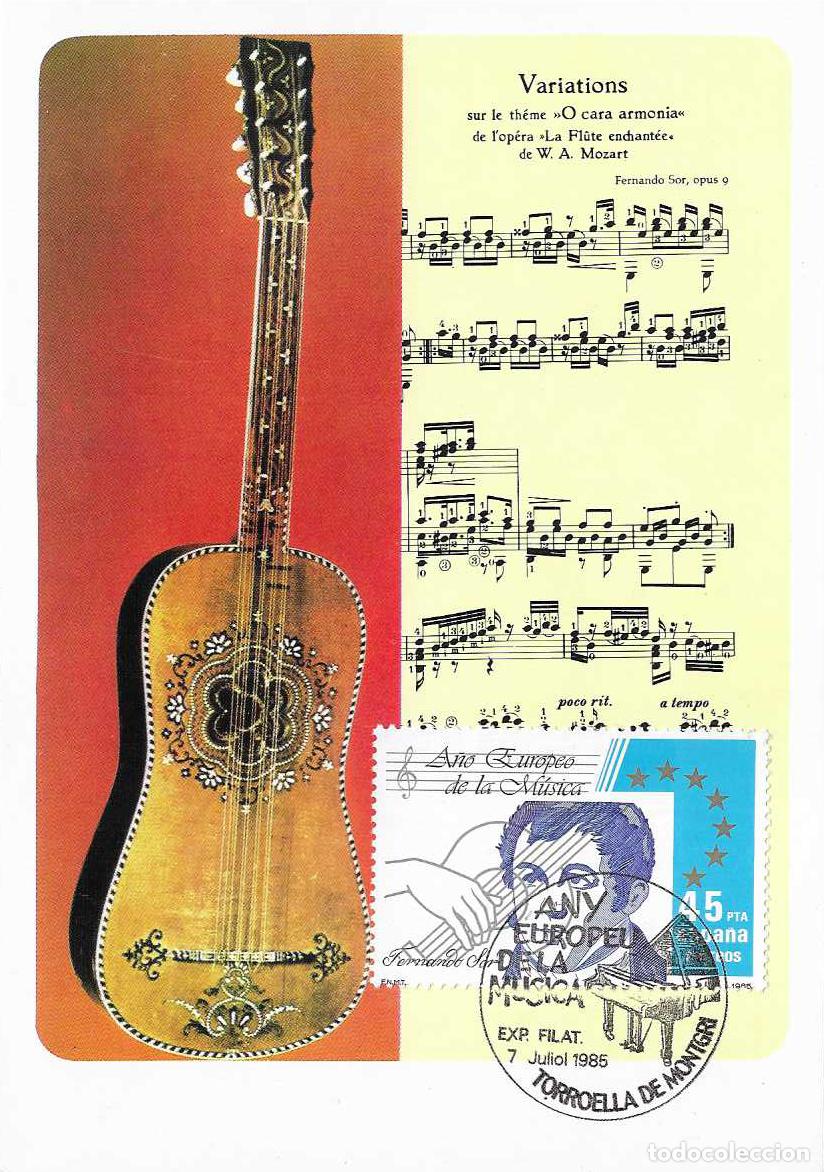 Sellos: MUSICA ANY EUROPEU A&Ntilde;O EUROPEO, TORROELLA DE MONTGRI (GIRONA) 1985. MATASELLOS TARJETA FERNANDO SOR