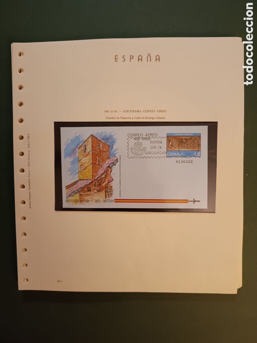 Sellos: 1986 - AEROGRAMA 211 EN HOJA OLEGARIO - CATEDRAL DE PLASENCIA Y VUELO DE RODRIGO ALEM&Aacute;N