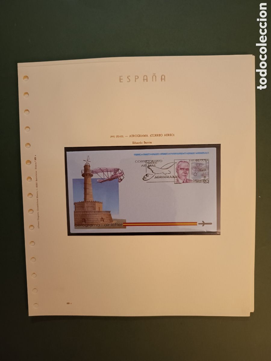Sellos: 1991 - AEROGRAMA 216 NUEVO EN HOJA OLEGARIO - EDUARDO BARR&Oacute;N - PROYECTISTA DE AVIONES