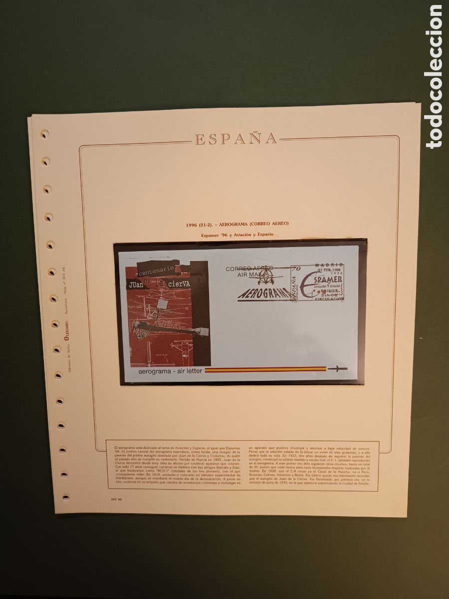 Sellos: 1996 - AEROGRAMA 221 NUEVO EXPOSICI&Oacute;N FILAT&Eacute;LICA ESPAMER &acute;96 Y AVIACI&Oacute;N Y ESPACIO&acute;