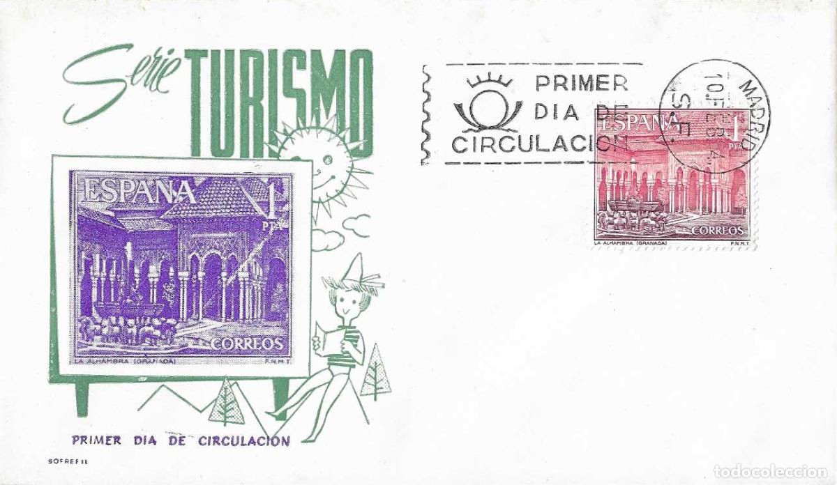 Sellos: LA ALHAMBRA DE GRANADA SERIE TURISTICA 1964 (EDIFIL 1547 SOBRE PRIMER DIA SIN CIRCULAR SOBREFIL RARO