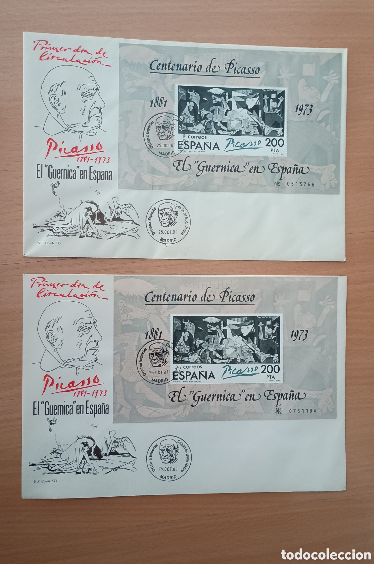 Sellos: ESPA&Ntilde;A 1981 - &rdquo;EL GUERNICA&rdquo; LETRA N NORMAL Y VARIEDAD - SOBRES DE PRIMER D&Iacute;A