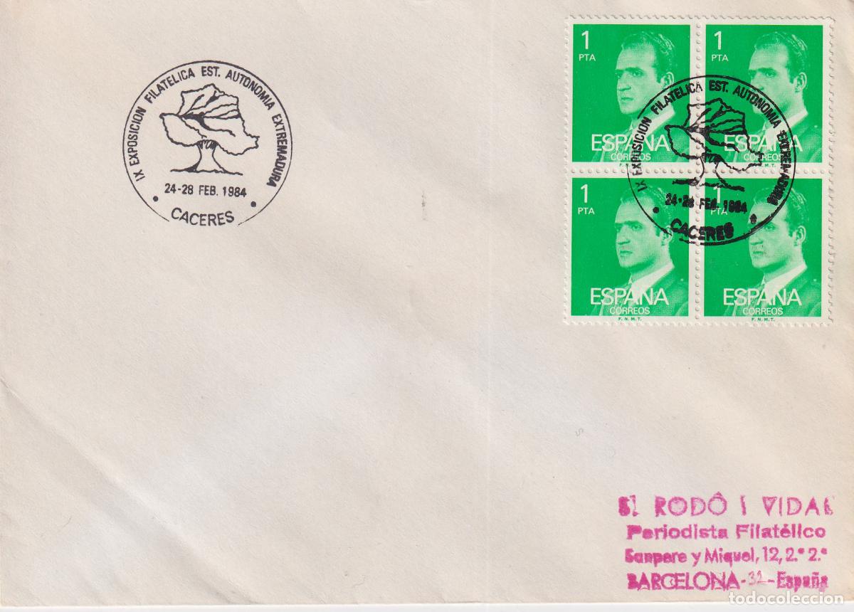 Sellos: S.P.D.C. IX EXPOSICION FILATELICA EST. AUTONOMIA EXTREMADURA &ndash; CACERES 24&middot;28 FEB. 1984