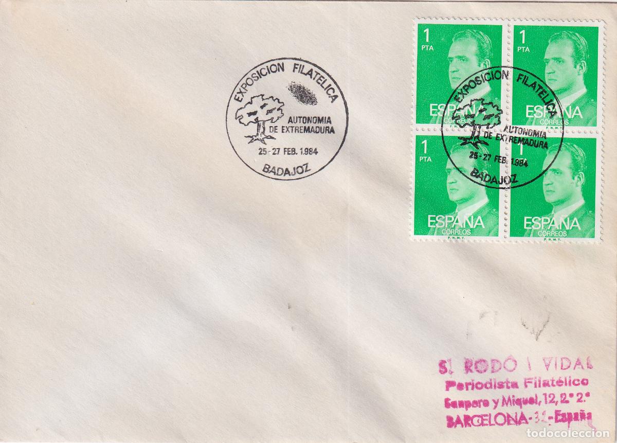 Sellos: S.P.D.C. IX EXPOSICION FILATELICA AUTONOMIA DE EXTREMADURA &ndash; BADAJOZ 25&middot;27 FEB. 1984