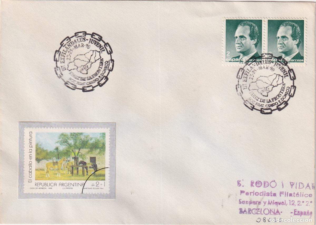 Sellos: S.P.D.C. III EXFILANDALUS-JUVENIL &ndash; SOC.FILAT. GRUPO E.DOMECQ &ndash; JEREZ DE LA FRONTERA 23&middot;25 MARZO 199