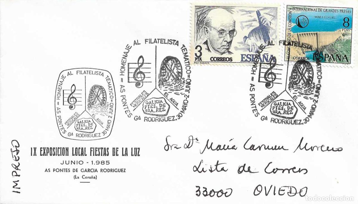 Sellos: FIESTAS DE LA LUZ HOMENAJE TEMATICO, AS PONTES GARCIA RODRIGUEZ (CORU&Ntilde;A) 1985. RARO MATASELLOS SOBRE