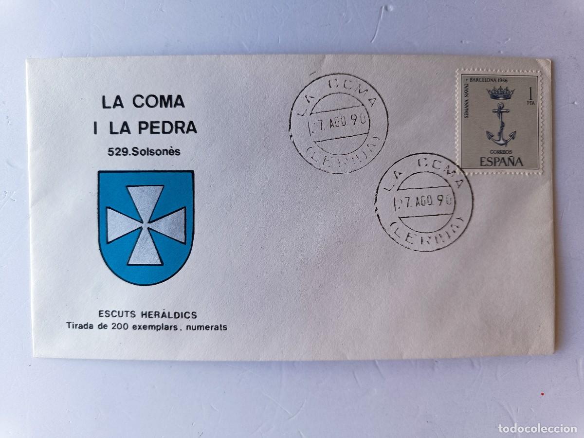 Sellos: MATASELLOS EN SOBRE ILUSTRADO CON ESCUDO DE LA POBLACI&Oacute;N DE LA COMA I LA PEDRA - SOLSON&Eacute;S - LERIDA