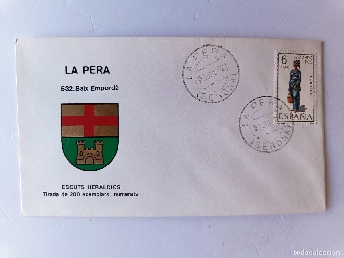 Sellos: MATASELLOS EN SOBRE ILUSTRADO CON ESCUDO DE LA POBLACI&Oacute;N DE LA PERA - BAIX EMPORD&Agrave; - GERONA
