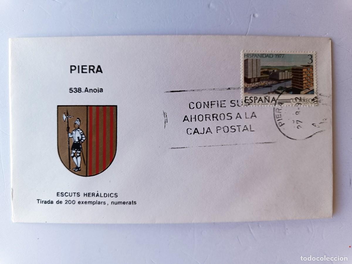 Sellos: MATASELLOS EN SOBRE ILUSTRADO CON ESCUDO DE LA POBLACI&Oacute;N DE PIERA - ANOIA