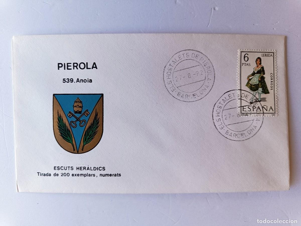 Sellos: MATASELLOS EN SOBRE ILUSTRADO CON ESCUDO DE LA POBLACI&Oacute;N DE PIEROLA - ANOIA - BARCELONA